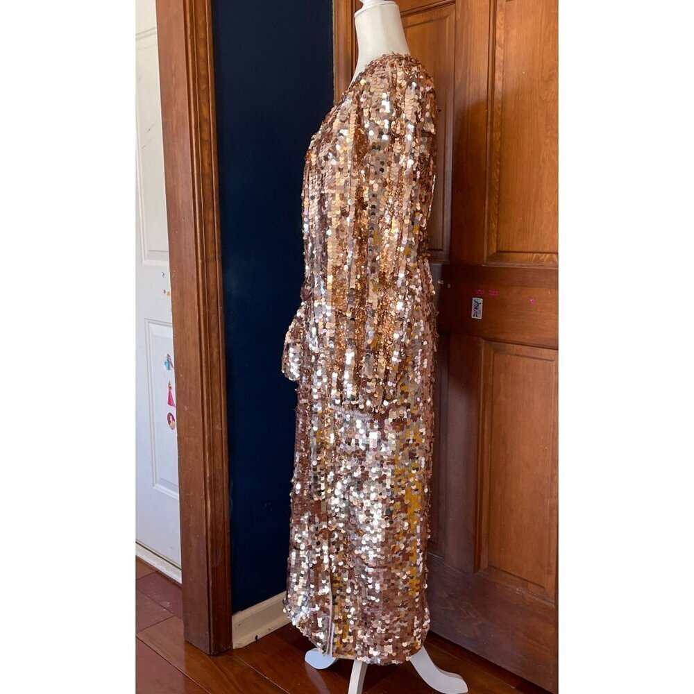NWT ASOS Edition Womens Gold Sequin Midi Dress Wrap Style With Tie Waist SZ 6 - Picture 4 of 11